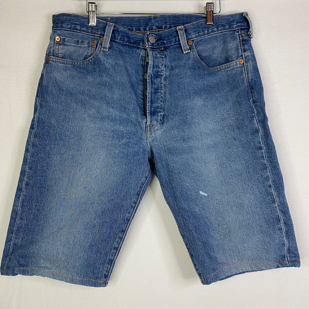 Levi's 501‎ Denim Shorts Mens Sz 38 Big E Classic Medium Wash Button Fly EUC